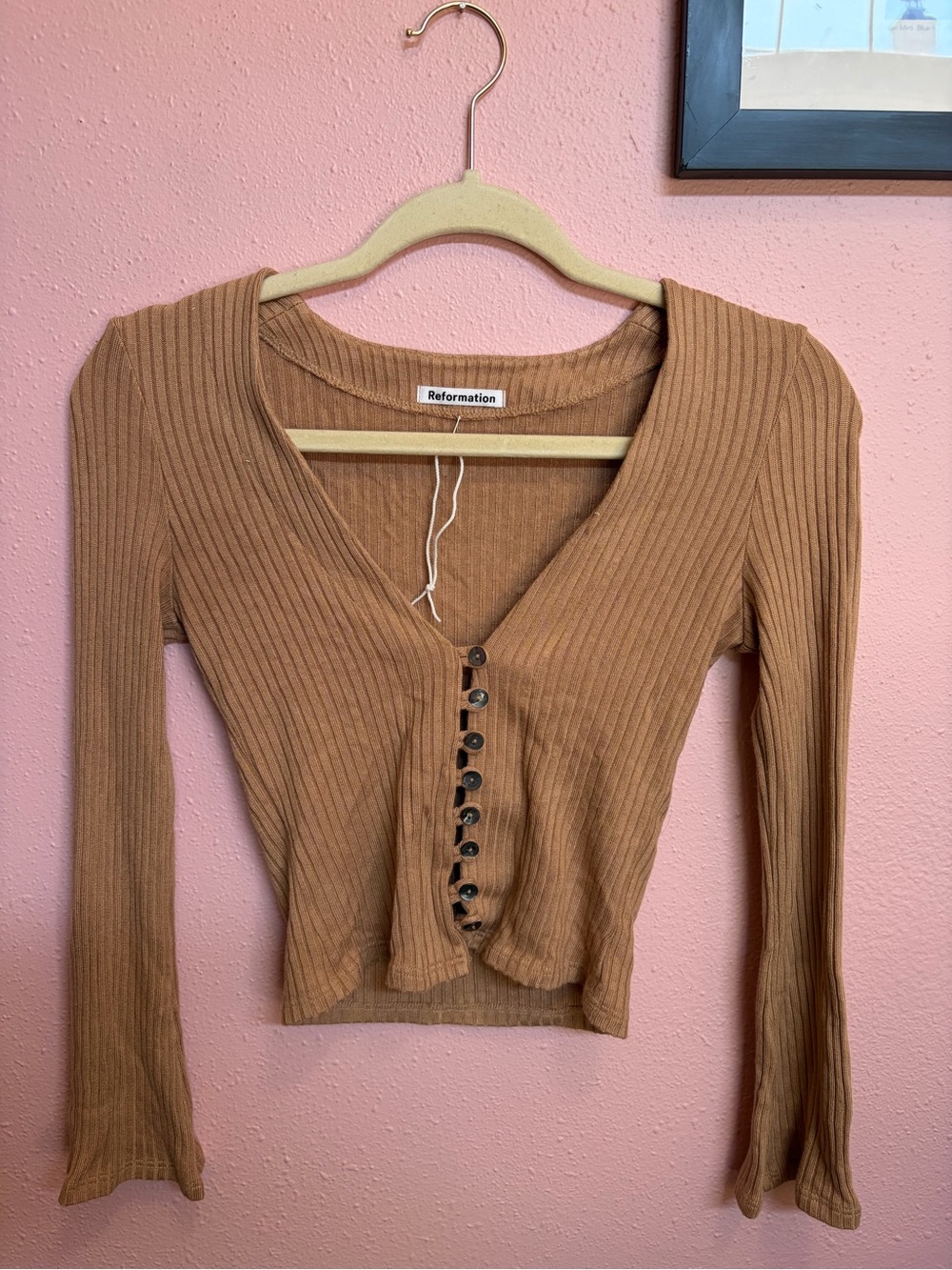 Reformation Gellar ribbed knit top in Bluff XXS